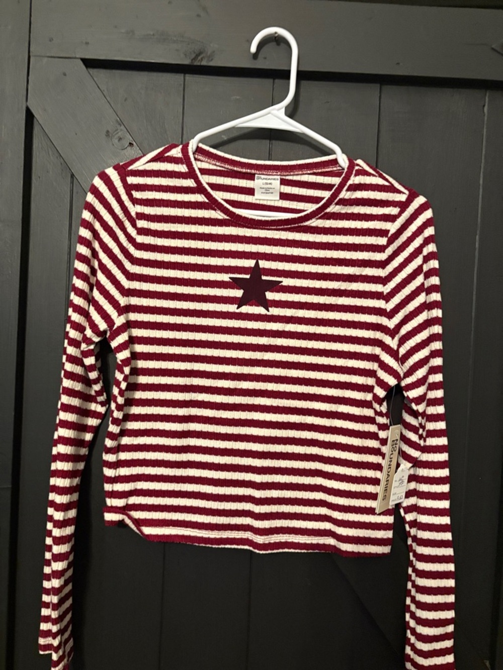 No Boundaries Red & White Striped Ribbed Top with Star